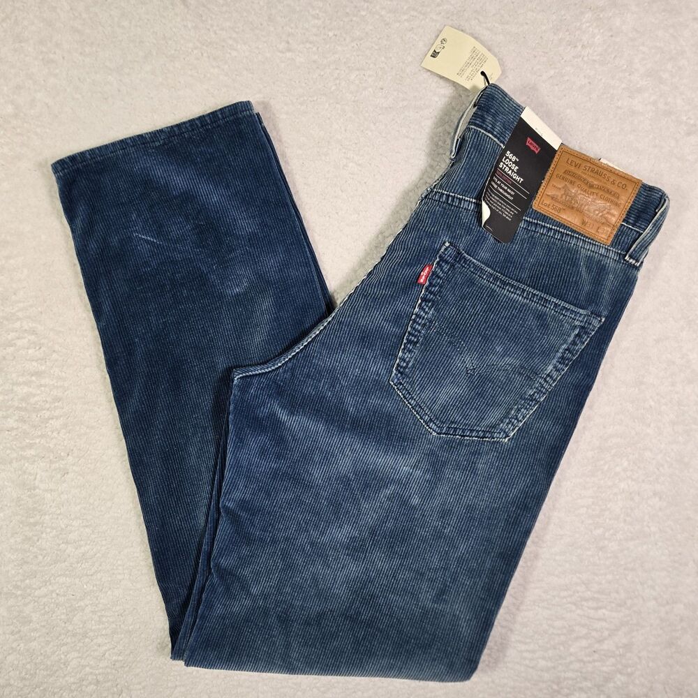 Levis 568‎ Loose Straight Indigo Corduroy Blue Pants Jeans Mens 31x34